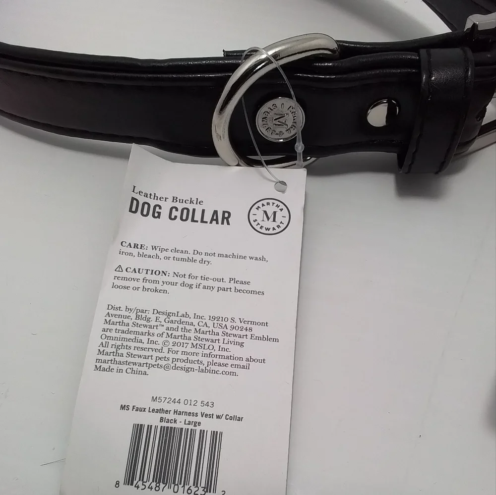 Martha Stewart Black Buckle Large Dog Collar NWT